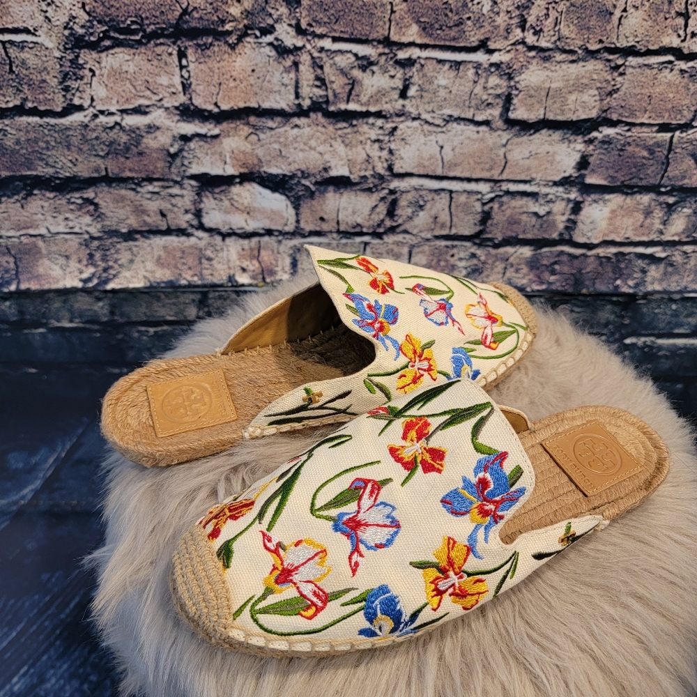 Tori Burch Iris Canvas Espadrilles Sandals Mules/Slides